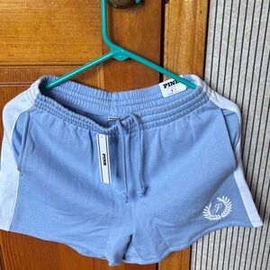 PINK Victoria's Secret Light Blue Athletic Shorts with White Side Panels